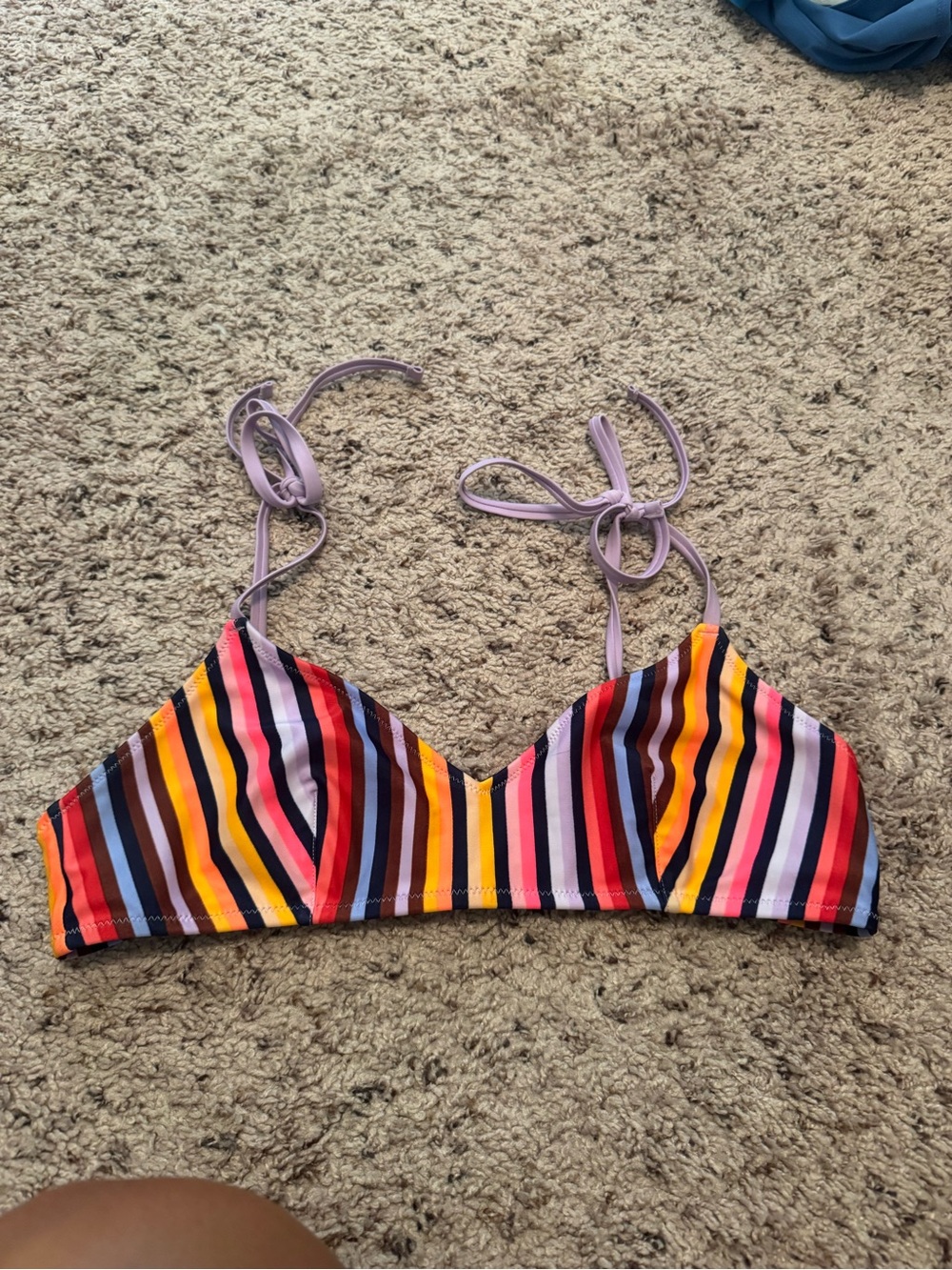 Striped Multicolor Bikini Top with Lavender Ties